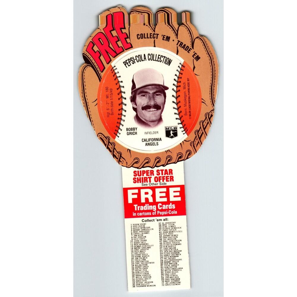 Pepsi-Cola Baseball Trading Card 1977 Bobby Grich California Angels MLB Diecut